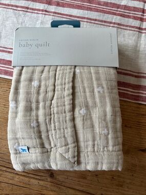Little Unicorn Cotton Muslin Baby Quilt Cross Taupe Beige 30"x40" NWT Nordstrom